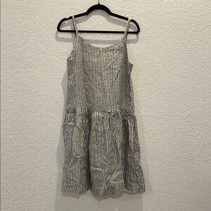 Len Ok Linen Striped Drop Waist Sleeveless Dress